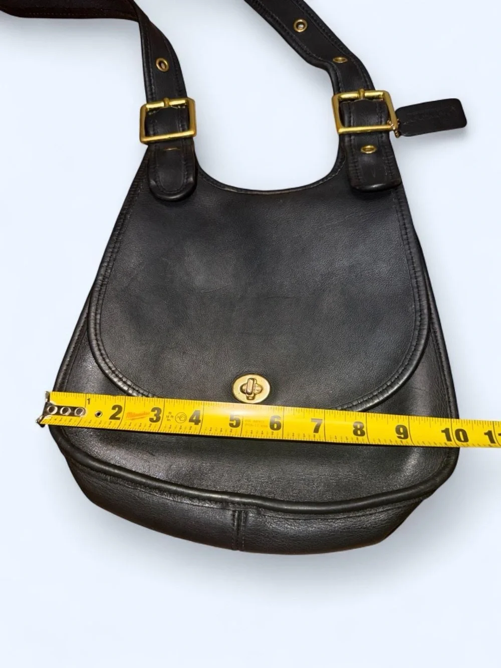 Coach Black Leather Saddle Shoulder Bag with Gold-Tone Hardware